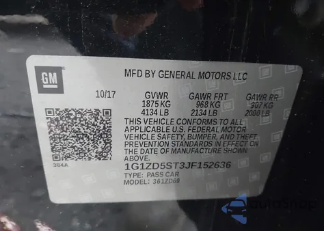 2018 Chevrolet Malibu Lt из США, поврежденный, VIN 1G1ZD5ST3JF152636